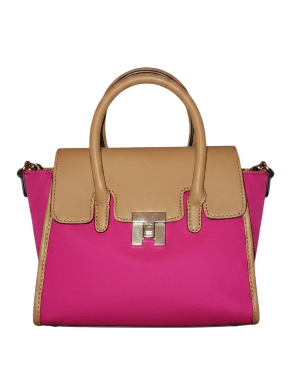 Tommy Hilfiger Colorblock Satchel Pink Tan Top Handle Crossbody Handbag